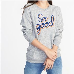 Womens Old Navy Small Grey “So Good” Graphic Sweater